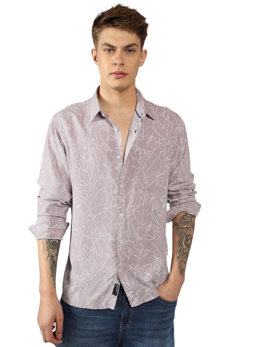 Dennis Lingo MenS | Mauve | Printed | Spread Collar | Full Sleeve | Relaxed | Casual Shirt