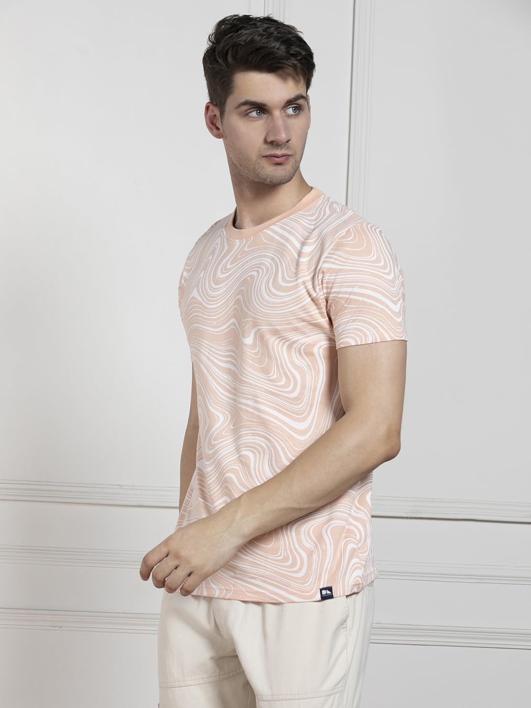 Dennis Lingo MenS | Peach | Printed | Round Neck | Half Sleeve | Regular Fit | T-Casual Shirt