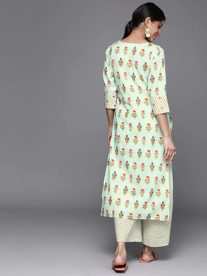 GoSriKi Women's Cotton Straight Printed Kurta with Palazzo (Khona-GO)