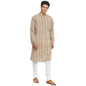 Fabindia Men Collar Cotton Slim Fit Printed Long Kurta Chinese_S Beige,Small