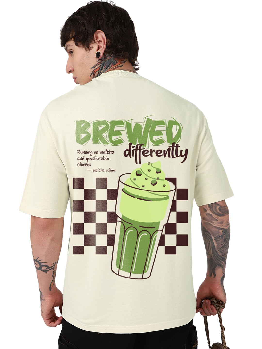 Bewakoof Heavy Duty 1.0 Mens Graphic Printed Oversized Fit Half Sleeve Round Neck Cotton T-Shirt_691884_Green_M