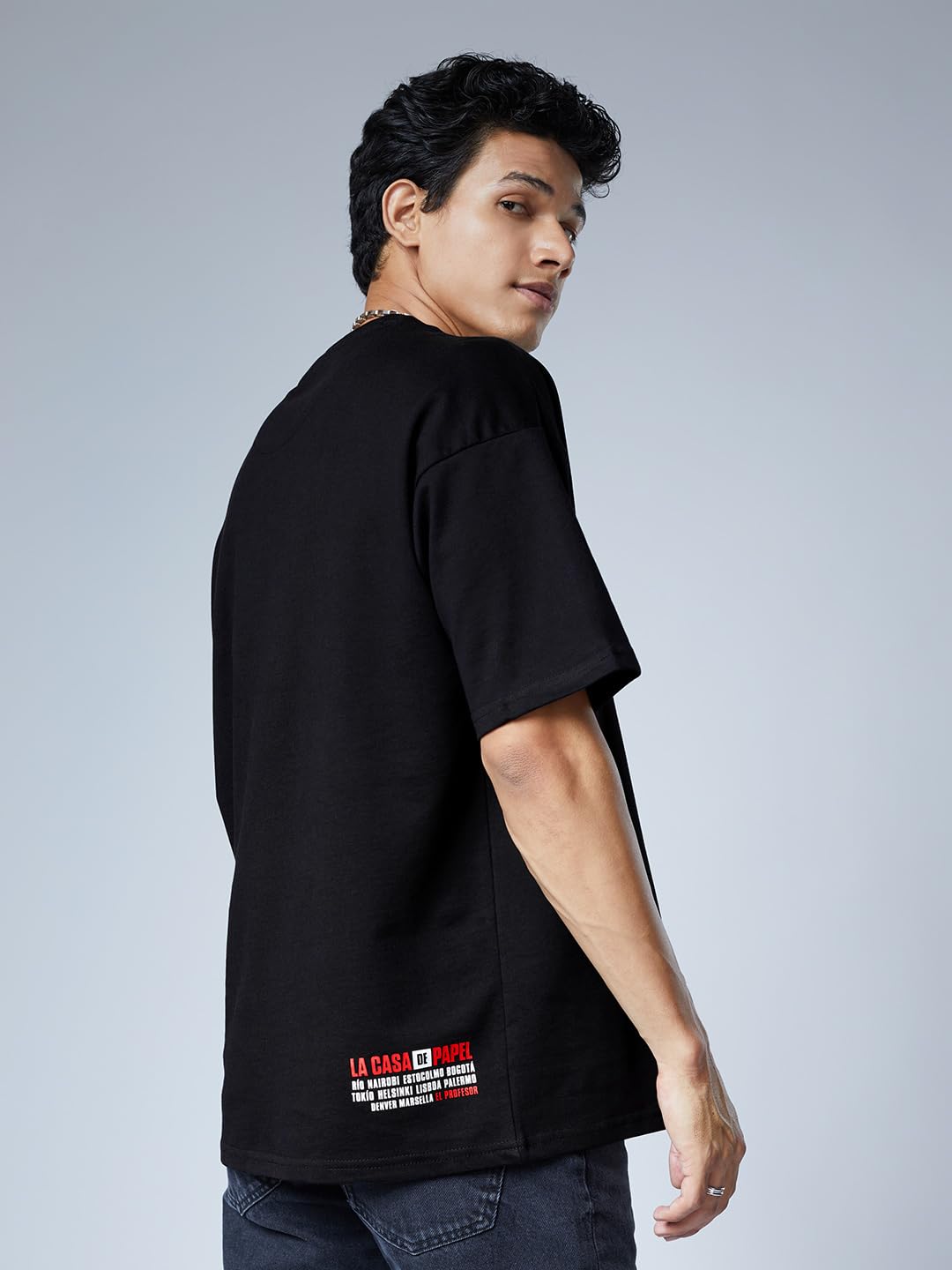 The Souled Store Money Heist: We are The Resistance Men Oversized T-Shirts Black