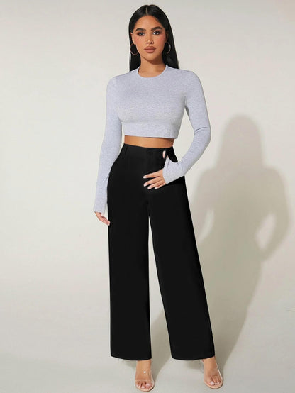 Toochki Loose Women Black High Rise Full Length Wide Leg Formal Trousers