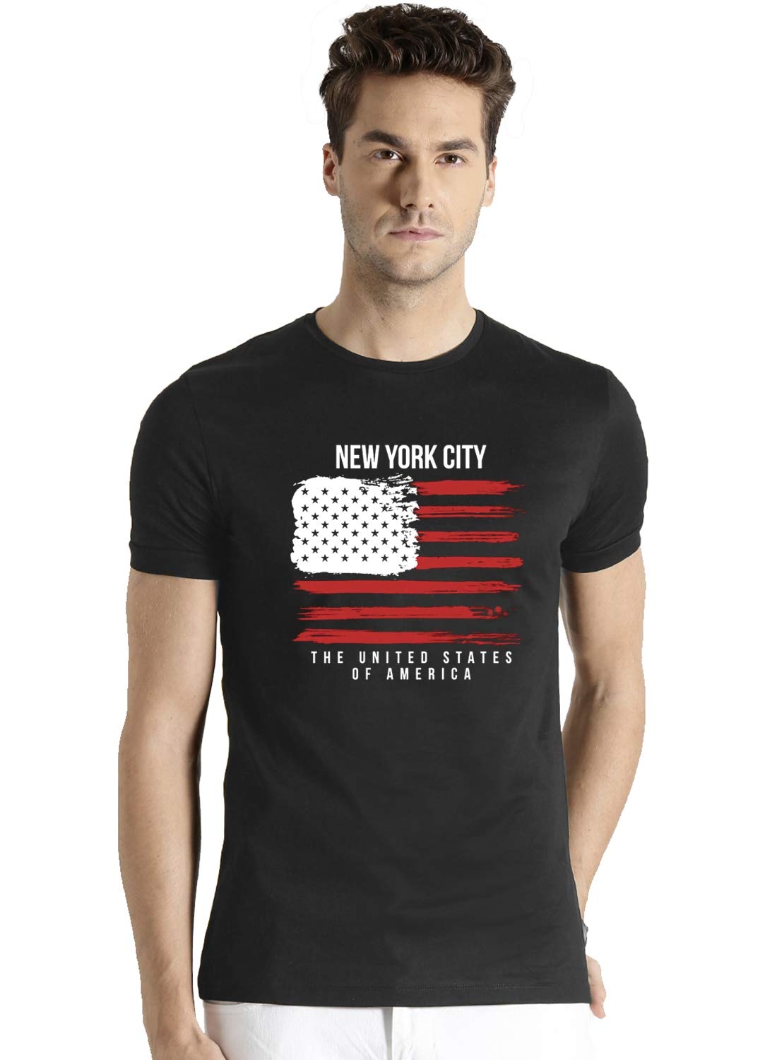 ADRO USA American Flag Printed Cotton T-Shirts for Men (R22-M-NWW-BL_Black)