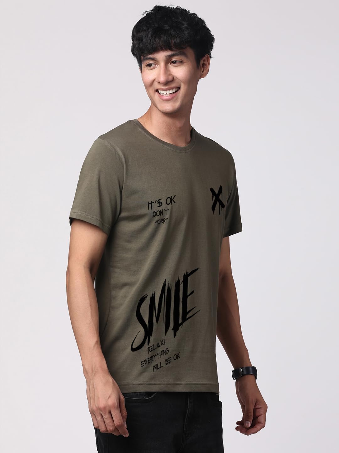 ADRO Mens Smile Printed Cotton T-Shirt_RN24-L2-SMILE-OL