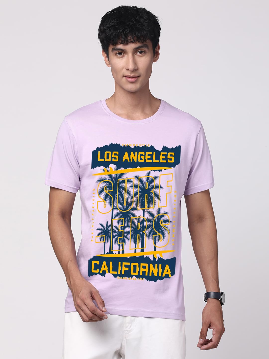 ADRO LA Surfers California Printed T-Shirt for Men - 100% Cotton, Regular Fit, Soft Breathable Fabric. (RN23-M-SRF-PU_Purple)