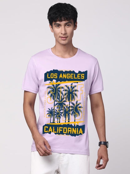 ADRO LA Surfers California Printed T-Shirt for Men - 100% Cotton, Regular Fit, Soft Breathable Fabric. (RN23-M-SRF-PU_Purple)