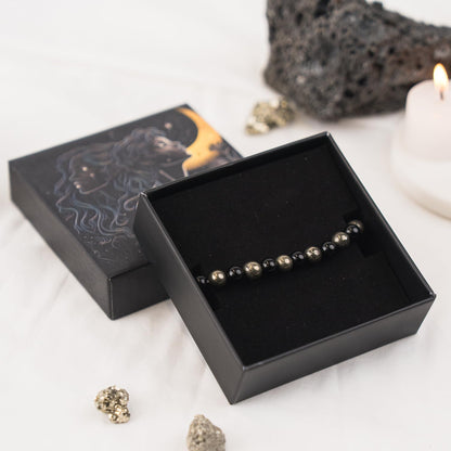 Astrotalk Richie Rich Bracelet | Money Magnet Crystal for Wealth, Confidence & Protection | With Pyrite & Black Obsidian | Bracelet for Man & Woman | Gift for Man & Woman