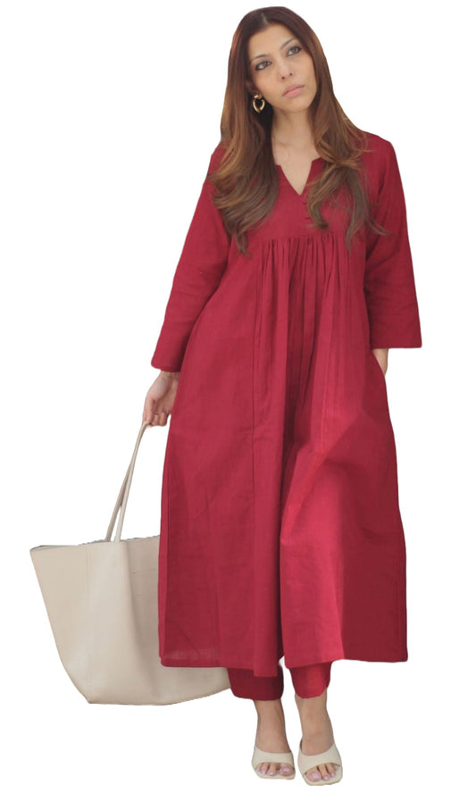 ANNI DESIGNER Womens Rayon Viscose Solid A-Line Kurta with Pant (ANVI RED-VKS02_4XL_Red_XXXX-Large)