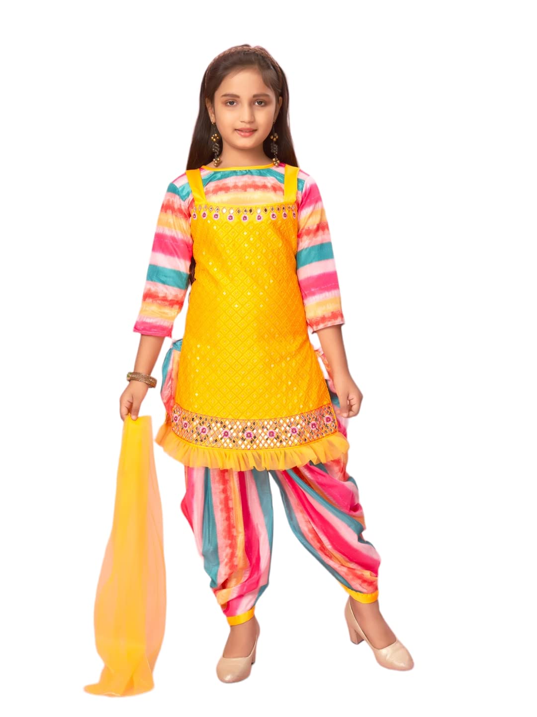 Aarika Girl's Silk Kurti Patiala Set (New_PT-18771_Yellow-Multi
