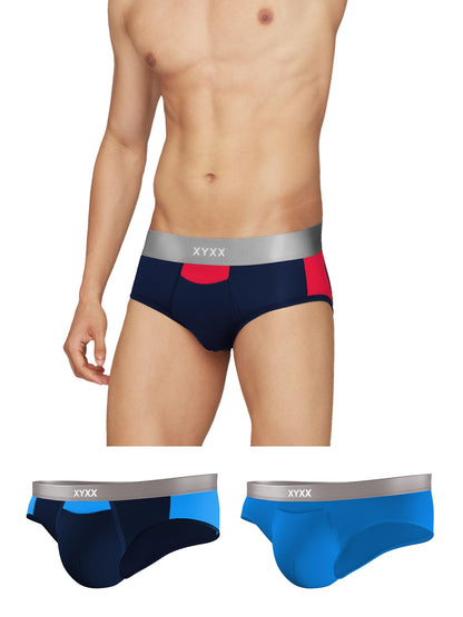 XYXX Mens Underwear Illuminati IntelliSoft Antimicrobial Micro Modal Brief Pack of 3 (Black Iris & Tango Red ; Brilliant Blue ;