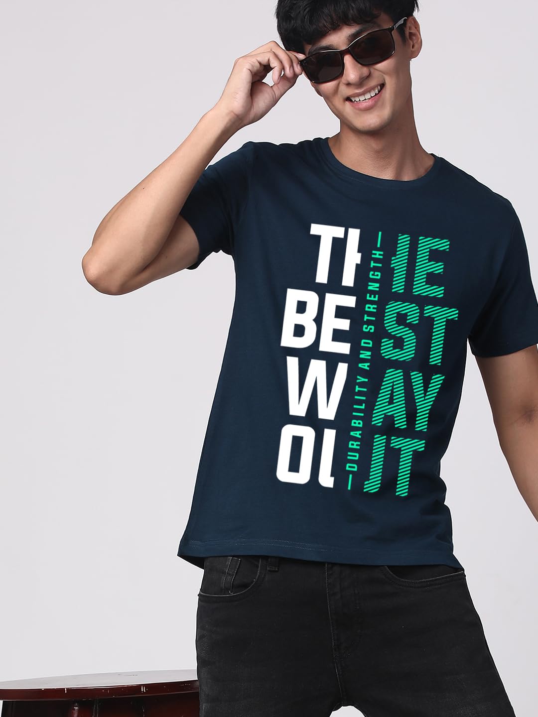ADRO Motivational Quote Printed T-Shirt for Men - 100% Cotton, Regular Fit, Soft Breathable Fabric. (RN23-M-BEST-SB_Teal)