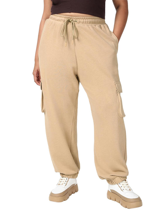 Bewakoof Air 1.0 WomenS Solid Oversized Fit Terry Plus Size Joggers_646954_Brown_5Xl