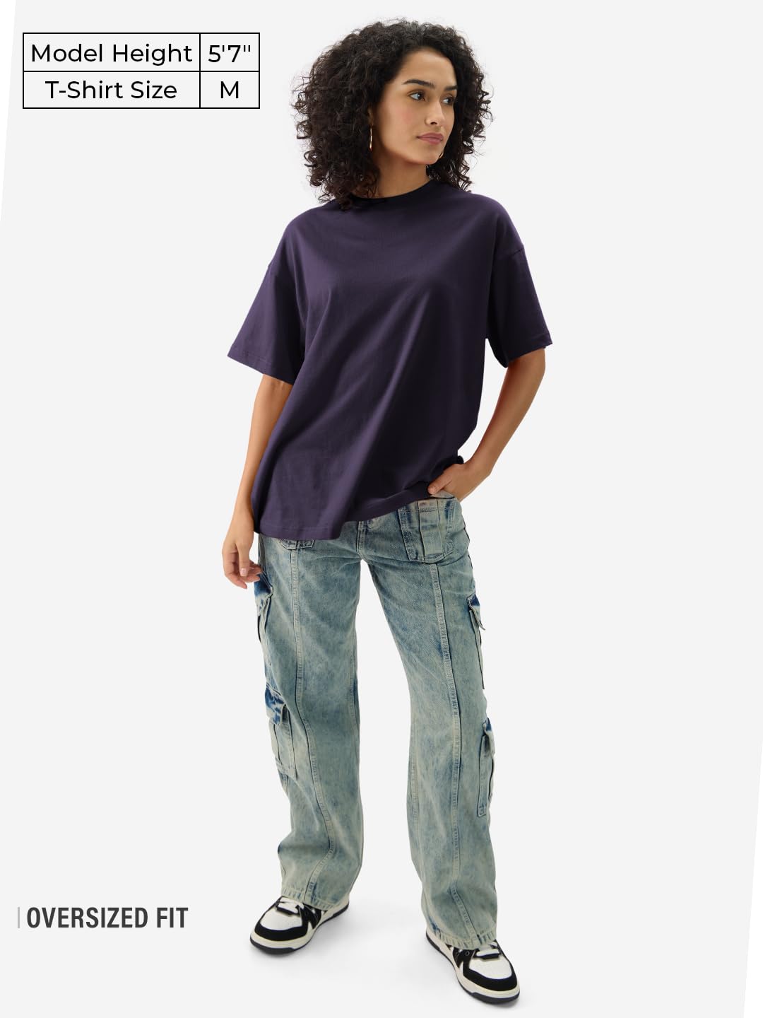 The Souled Store Solids: Berry Purple Women and Girls Short Sleeves Round Neck Cotton Oversized T-Shirts