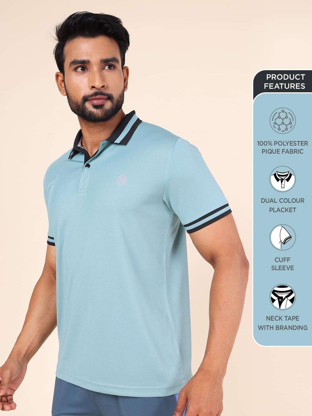 Rupa Colors Mens PLAYSURE Dry FIT Activewear Polo T-Shirt | 100% Polyester Fabric | Dual Color | Contrast Collar | Reflective Lo