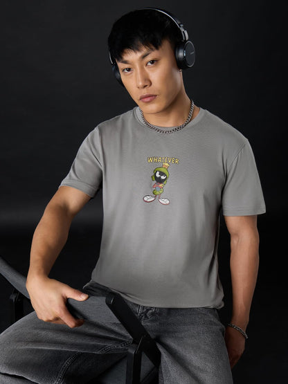 The Souled Store Looney Tunes: Whatever Men and Boys Short Sleeves Round Neck Grey Graphic Printed Cotton Regular Fit Breathable