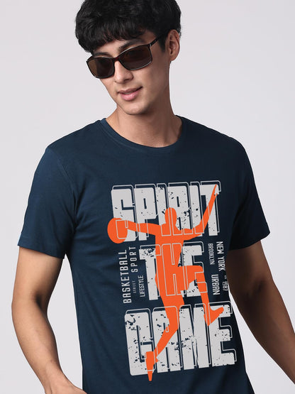 ADRO Sports Design Printed T-Shirt for Men - 100% Cotton, Regular Fit, Soft Breathable Fabric. (RN23-M-SPR-SB_Teal)