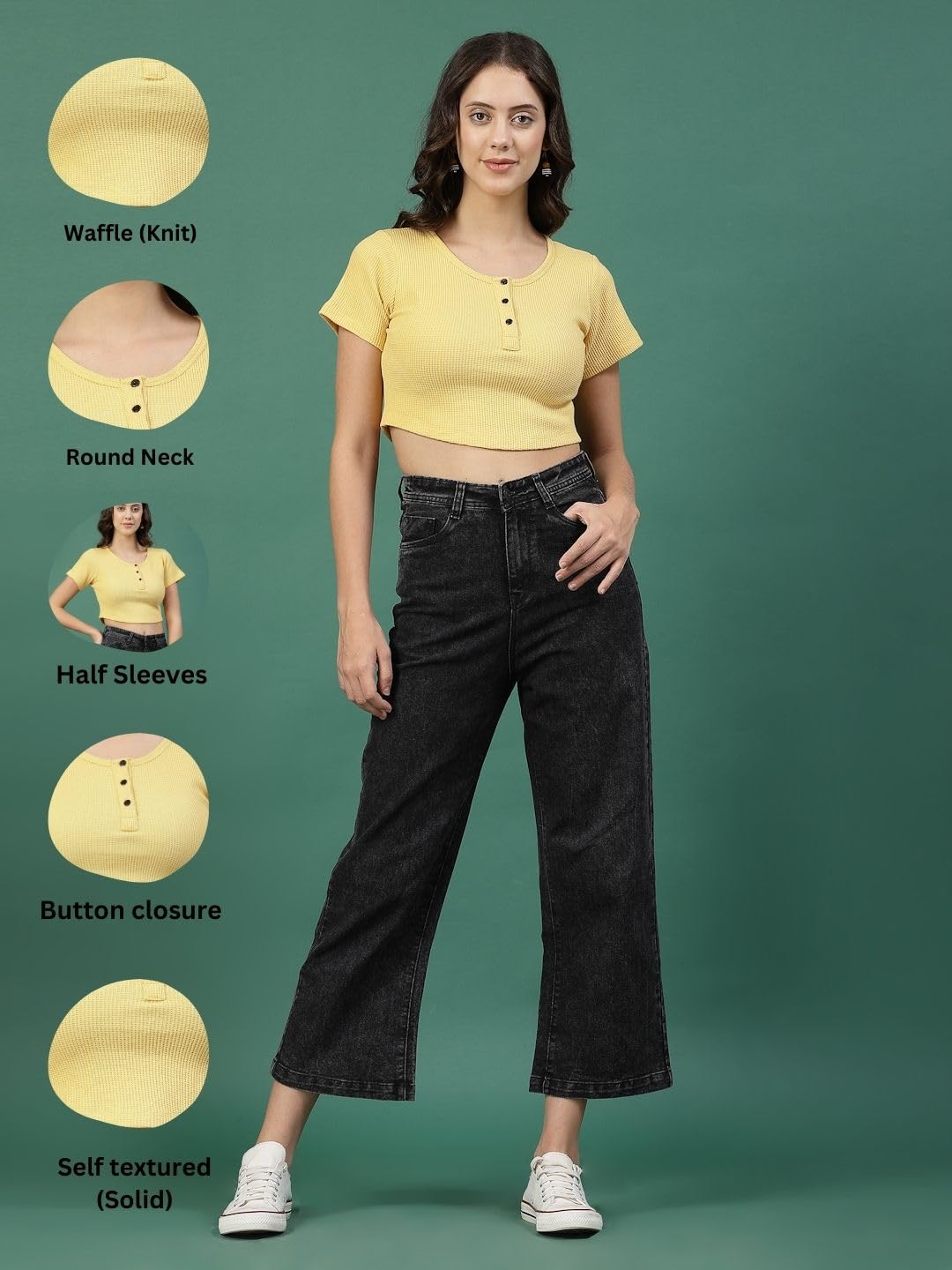 Rigo Cotton Top for Women | Stylish, Solid, Western Crop Top for Women | Round Neck, Half Sleeves Crop Top for Women