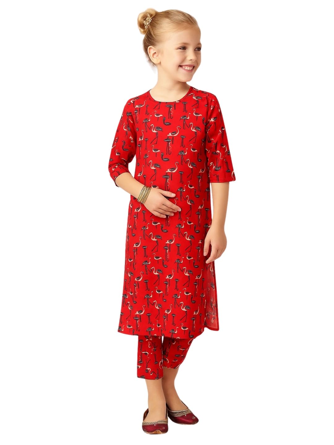 A.T.U.N. (ALL THINGS UBER NICE) Girls Animal Motif Printed 3/4 Sleeve Kurti and Pant Set | Stylish Traditional Ethnic Wear Salwa