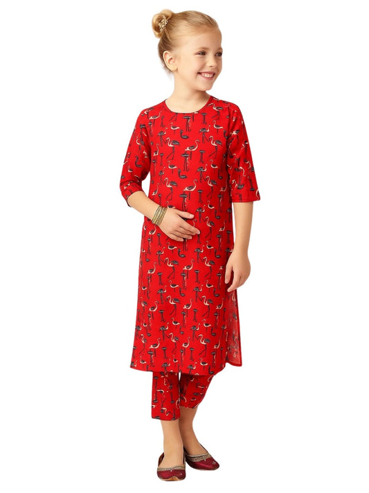 A.T.U.N. (ALL THINGS UBER NICE) Girls Animal Motif Printed 3/4 Sleeve Kurti and Pant Set | Stylish Traditional Ethnic Wear Salwa