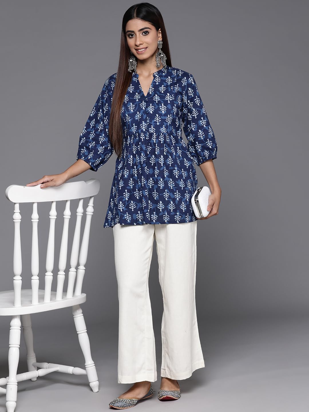 Libas Indigo Printed Aline Cotton Kurti