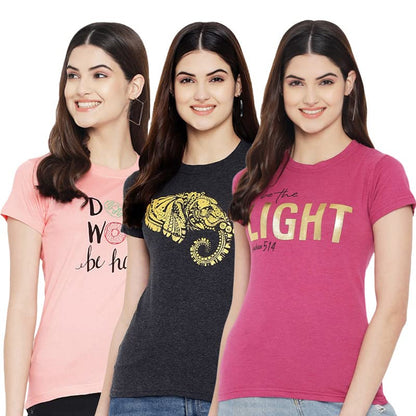 Preneum Womens Cotton Regular Fit Latest Graphic Stylish Printed Short Sleeves Casual T-Shirt || Latest Trendy & Styling (Pack