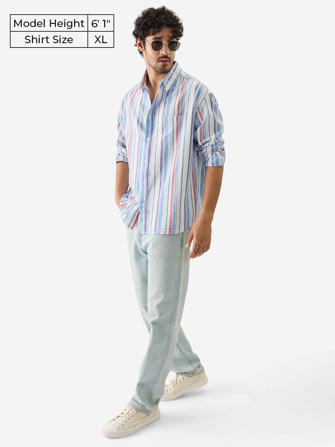 The Souled Store Blue & Red Stripes Long Sleeve Collared Neck Front Button Cotton Relaxed Fit Shirts for Men & Boy- Casual Elega