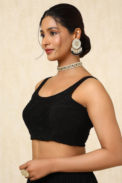 Soch Womens Black Viscose Embroidered Sleeveless Blouse