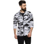 Campus Sutra Mens Grey Camouflage Printed Button Up Shirt Regular Fit for Casual Wear | Structured Shirt Crafted with Regular F