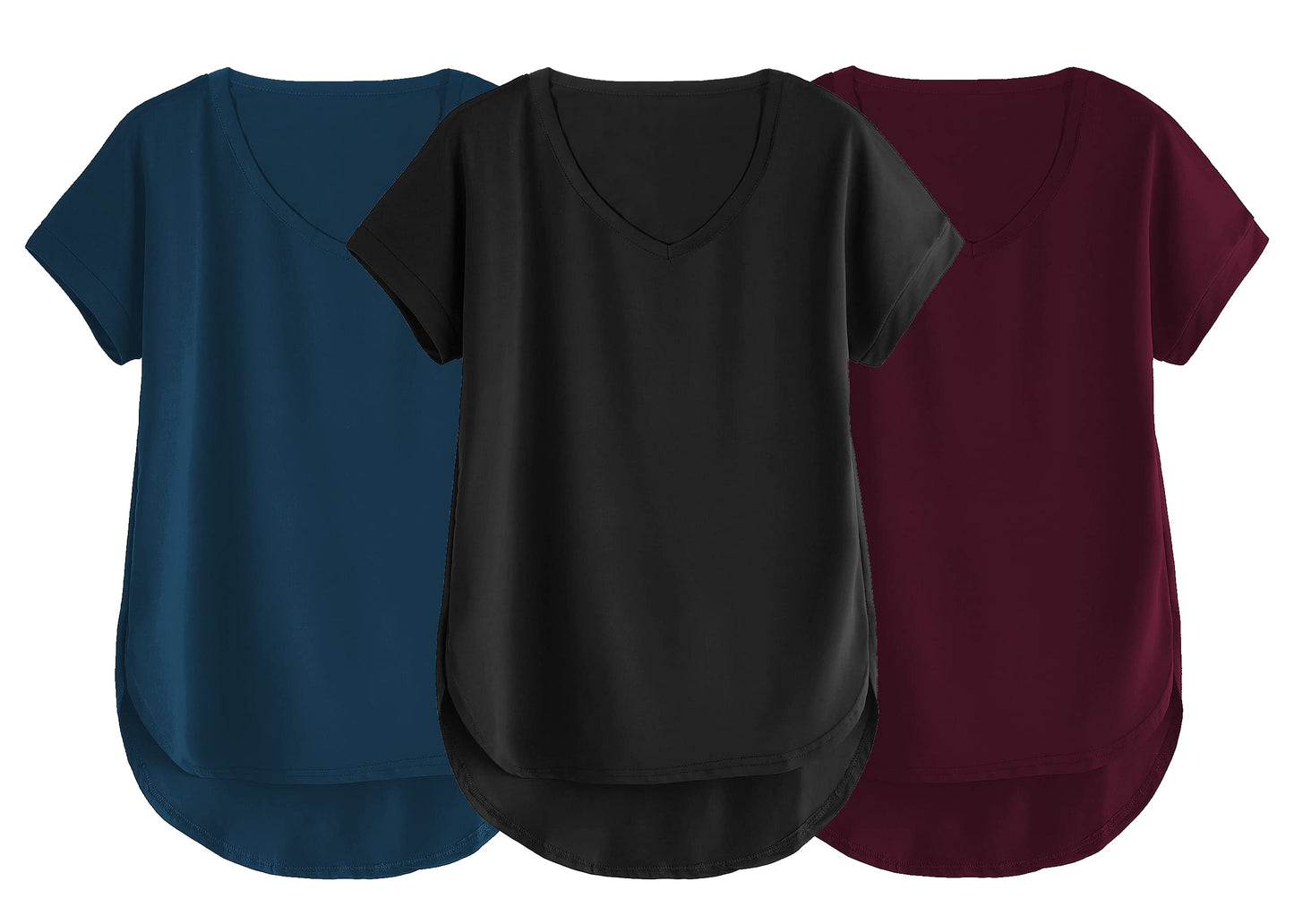 Fabricorn Combo Of Three Plain Black, Airforce Blue And Wine V-Neck Up And Down Cotton Tshirt For Women (Black, Airforce Blue, W
