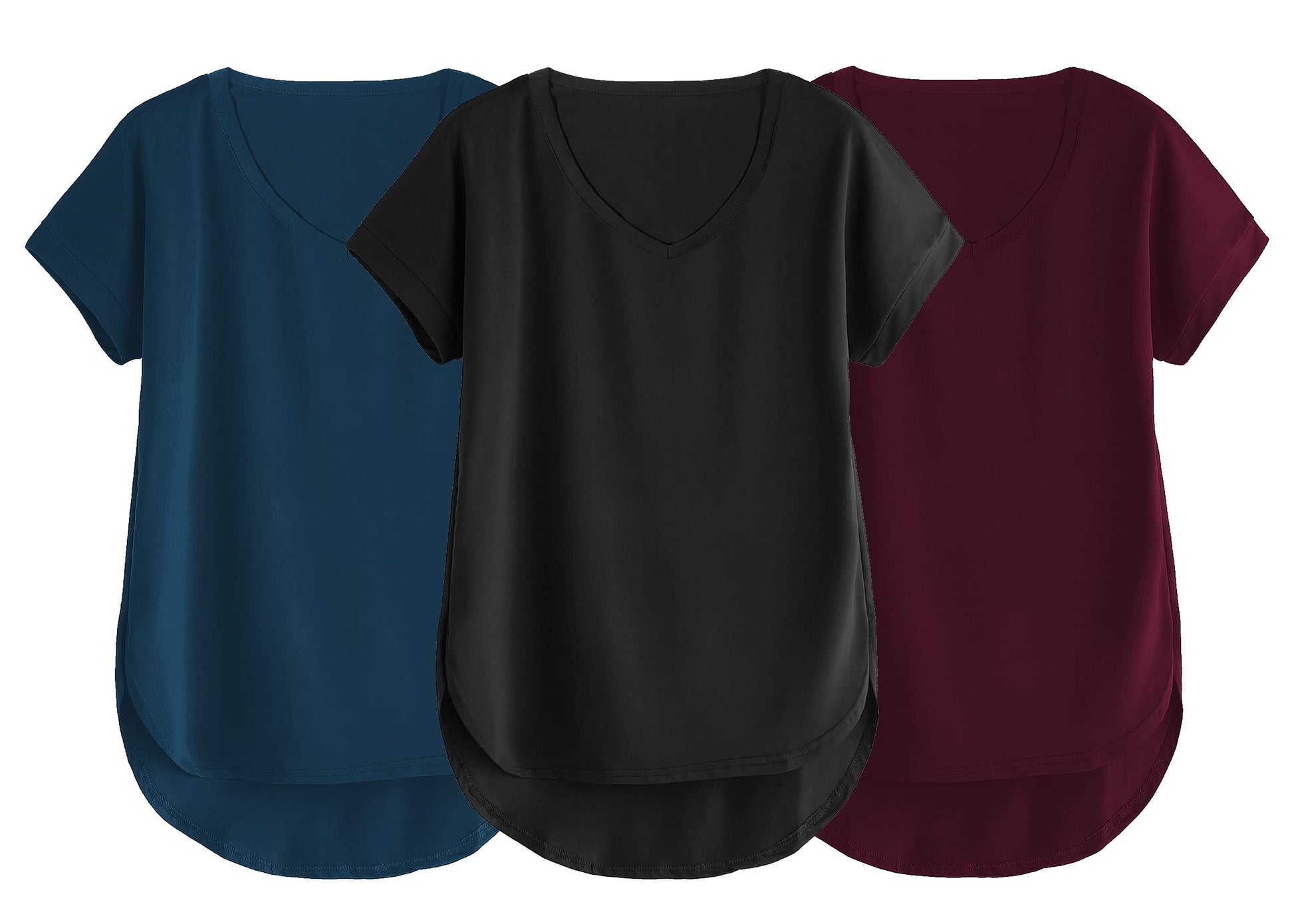 Fabricorn Combo Of Three Plain Black, Airforce Blue And Wine V-Neck Up And Down Cotton Tshirt For Women (Black, Airforce Blue, W