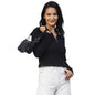 Rigo Women Black High Collar Half Zipper Waffle Knit Top
