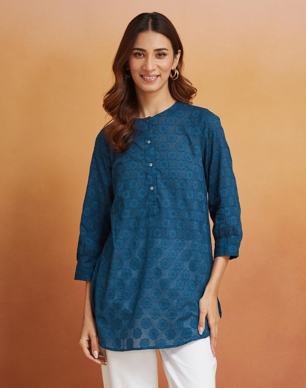 Fabindia WomenS Dobby Regular Fit Tunic (1038749Blue_Blue