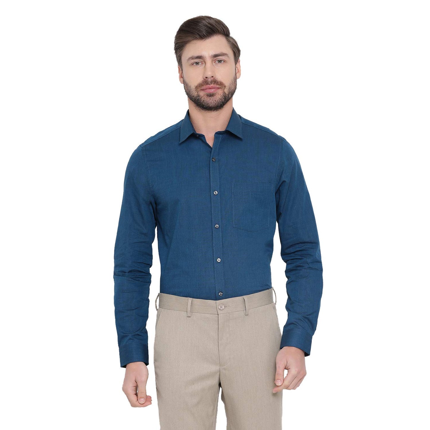 Turtle Men 100% Cotton Blue Solid Slim Fit Formal Shirt
