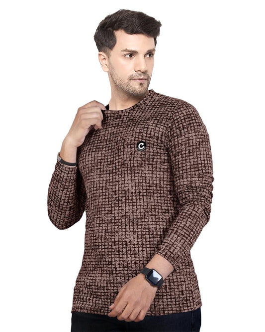 Noble Monk MenS Regular Fit Round Neck Full Sleeve T-Shirt | Graphic Pattern | Tshirt For Men Full Sleeve Brown