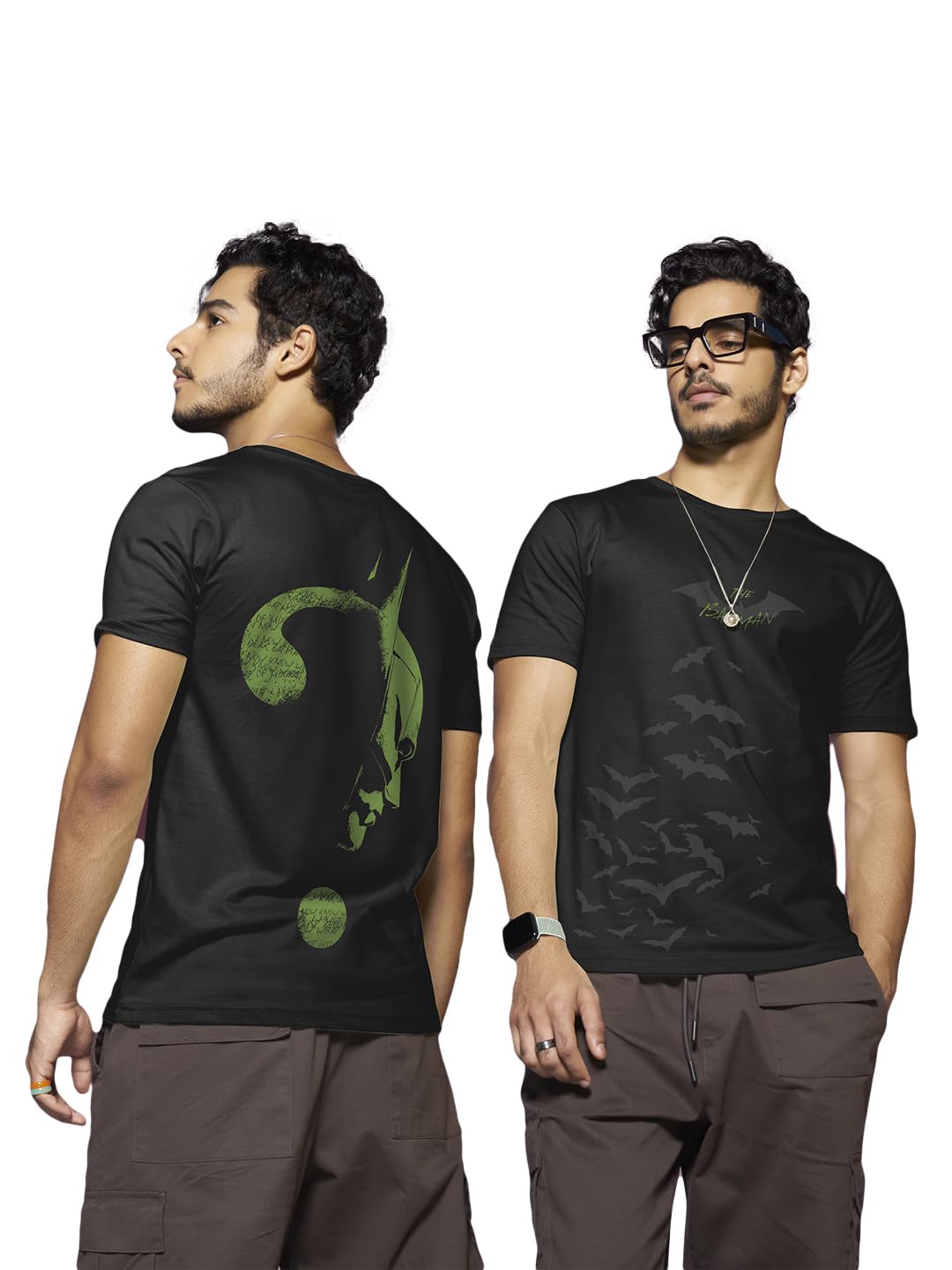 Bewakoof Mens Official DC Comics Merchandise Batman Riddle Graphic Black Round Neck Half Sleeve T-Shirt