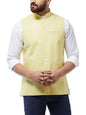 SOJANYA (Since 1958 Men's Cotton Linen Blend Lemon Yellow Nehru Jacket, Size: 38