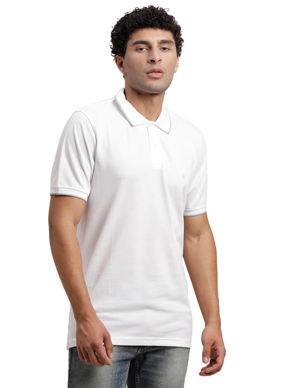 Turtle Men Poly Cotton Solid White Polo Tshirt