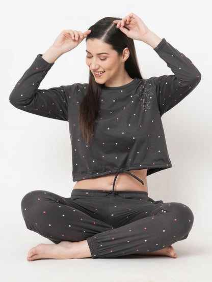 Sweet Dreams Womens Printed Pyjama Set Grey