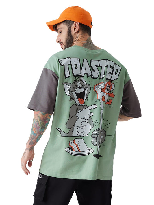 The Souled Store Official Tom & Jerry: Toasted Men and Boys Oversized fit Graphic Printed Half Sleeve Cotton Multicolored Men Ov