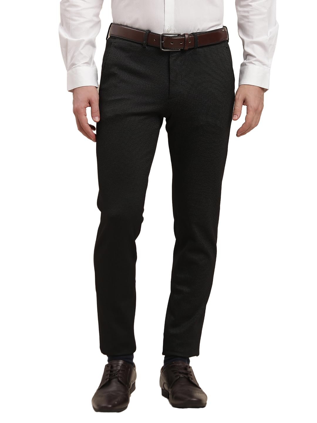 Turtle Men Cotton Stretch Black Solid Ultra Slim Fit Formal Trouser