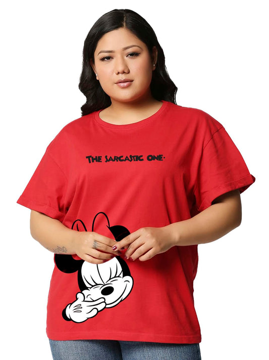 Bewakoof Official Disney Merchandise Womens Graphic Print Boyfriend Fit Half Sleeve Round Neck Cotton Plus Size T-Shirt_493066_