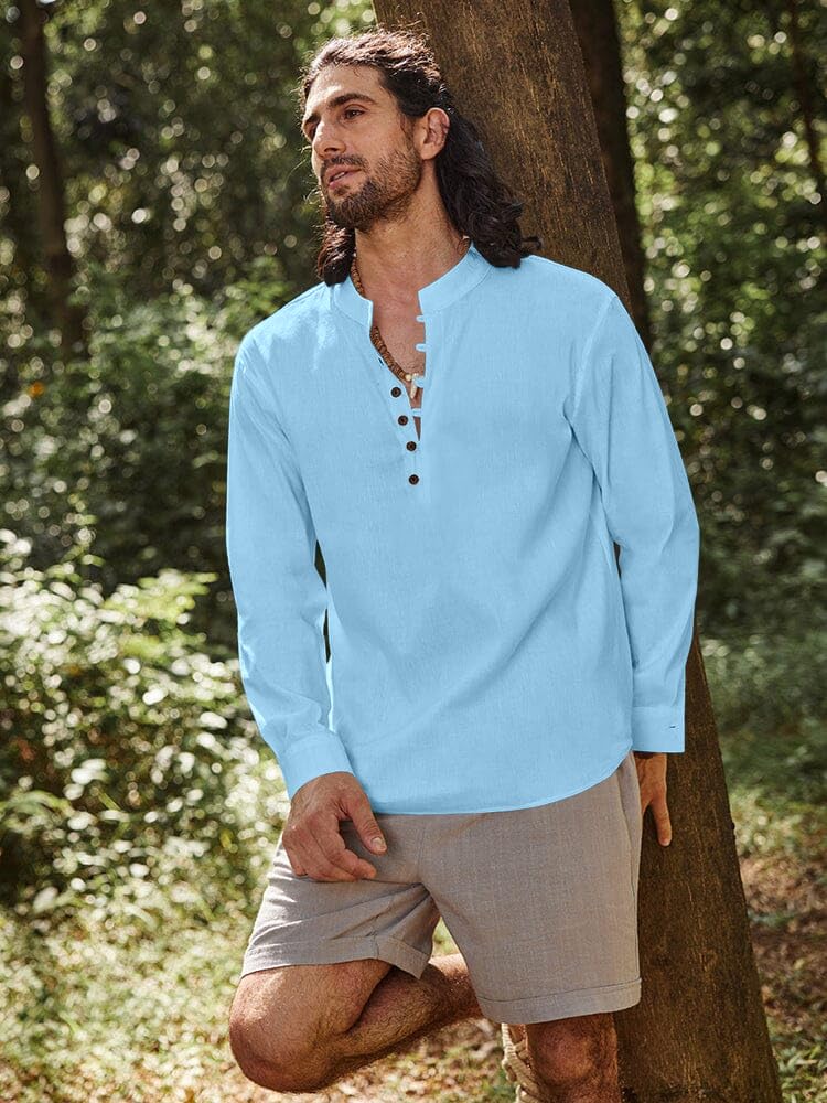 Royalscout MenS Cotton Solid Full Sleeve Short Kurta Shirt Sky
