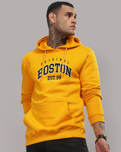 ADRO Men's Cotton Neck Hooded Sweatshirt (H24-BOST-MU_Mustard