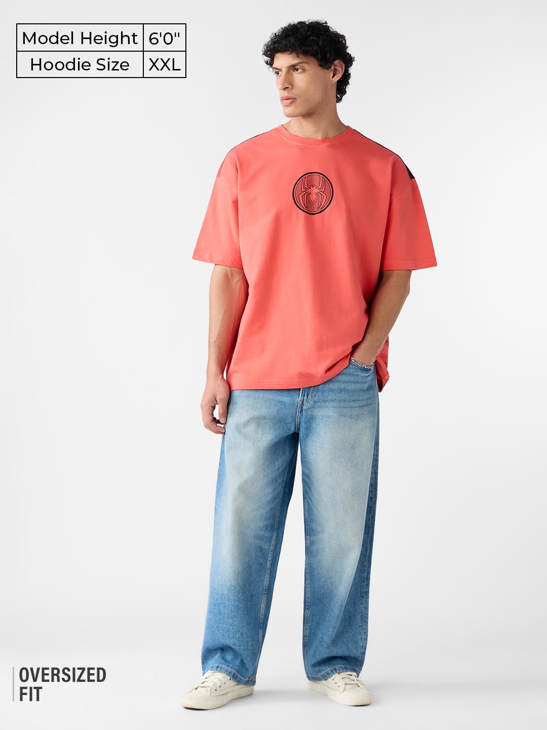 The Souled Store Spider-Man: Spiderverse Men and Boys Short Sleeves Round Neck Pink Printed Cotton Oversized T-Shirts