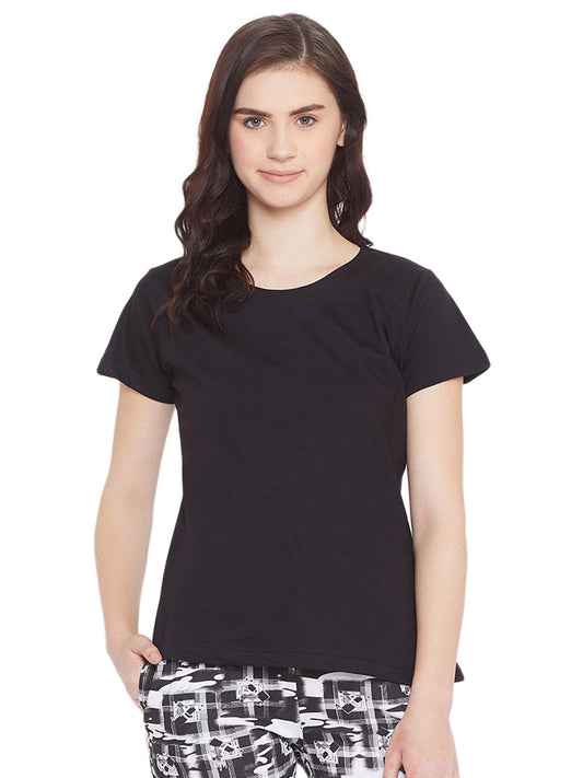 Clovia Womens Cotton Chic Basic Short Sleeve T-Shirt (LT0123A13_Black_XL)