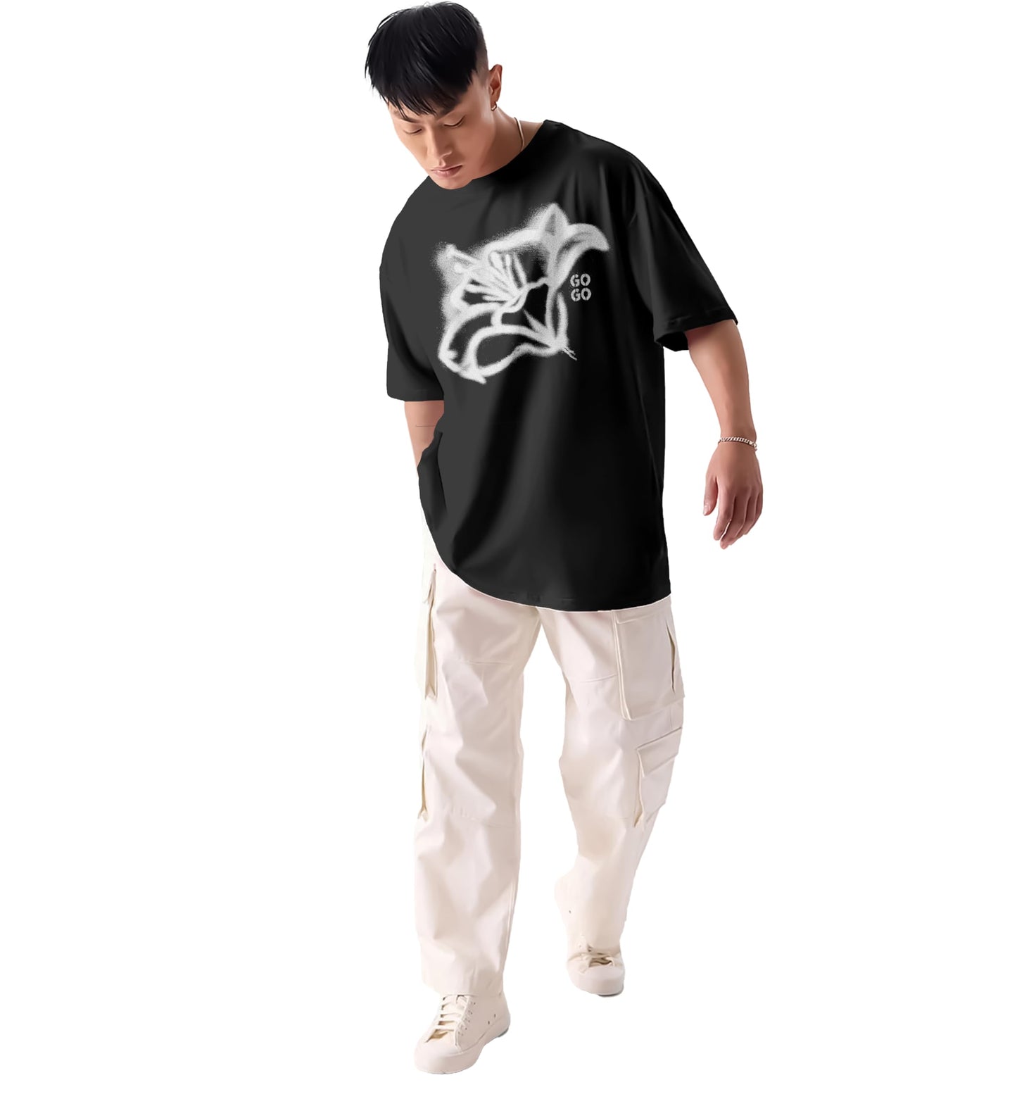 SHODOX 100% Cotton Oversized Fit Half Sleeve Tshirt for Men - Drop Shoulder Front & Back Printed T-Shirt for Mens (Pack of 1)