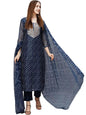 Pinkmint Women Cotton Blend A-Line Printed Kurta With Pant & Dupatta Blue