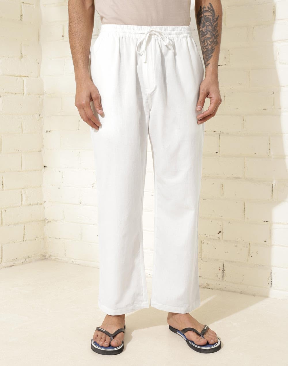 Fabindia Offwhite Cotton Woven Pyjama