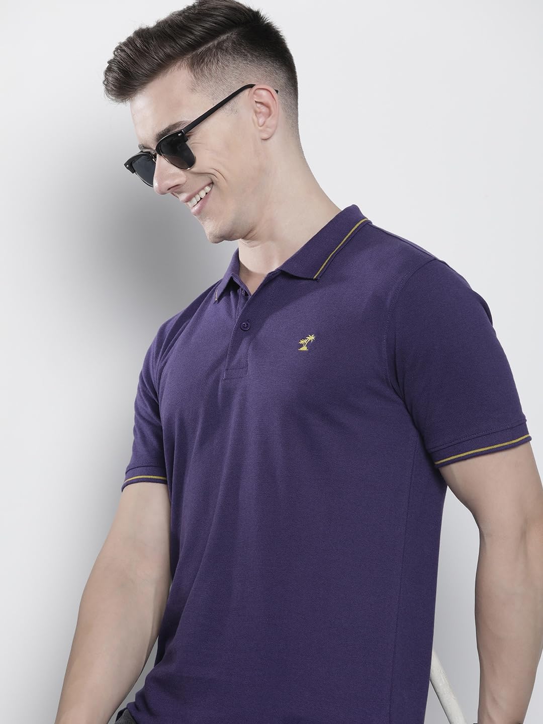 The Indian Garage Co Men Slim Fit Solid Polo Collar Tshirt Plum